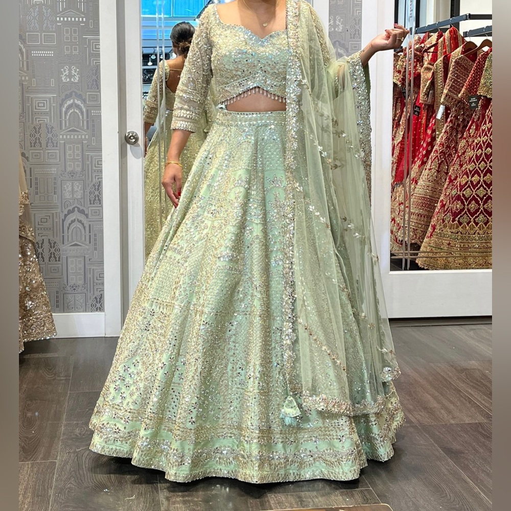 Sage green lengha for sale! Worn once. BEAUTIFUL TWO PIECE!!! Size small/US 4.